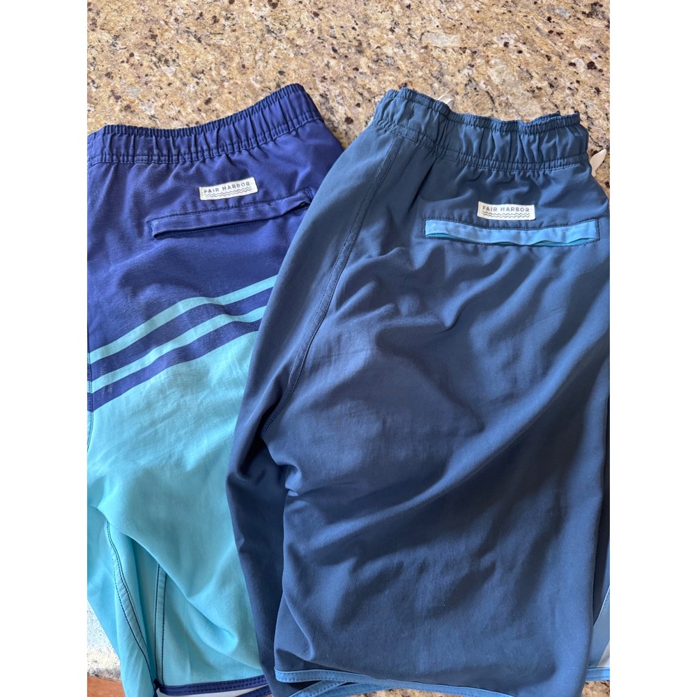Fair Harbor Mens Swim Trunks Set of 2 Blue Teal‎ Striped Lined Size Medium
